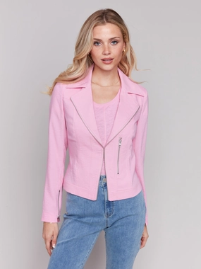 Crinkle Rayon Biker Jacket - Begonia