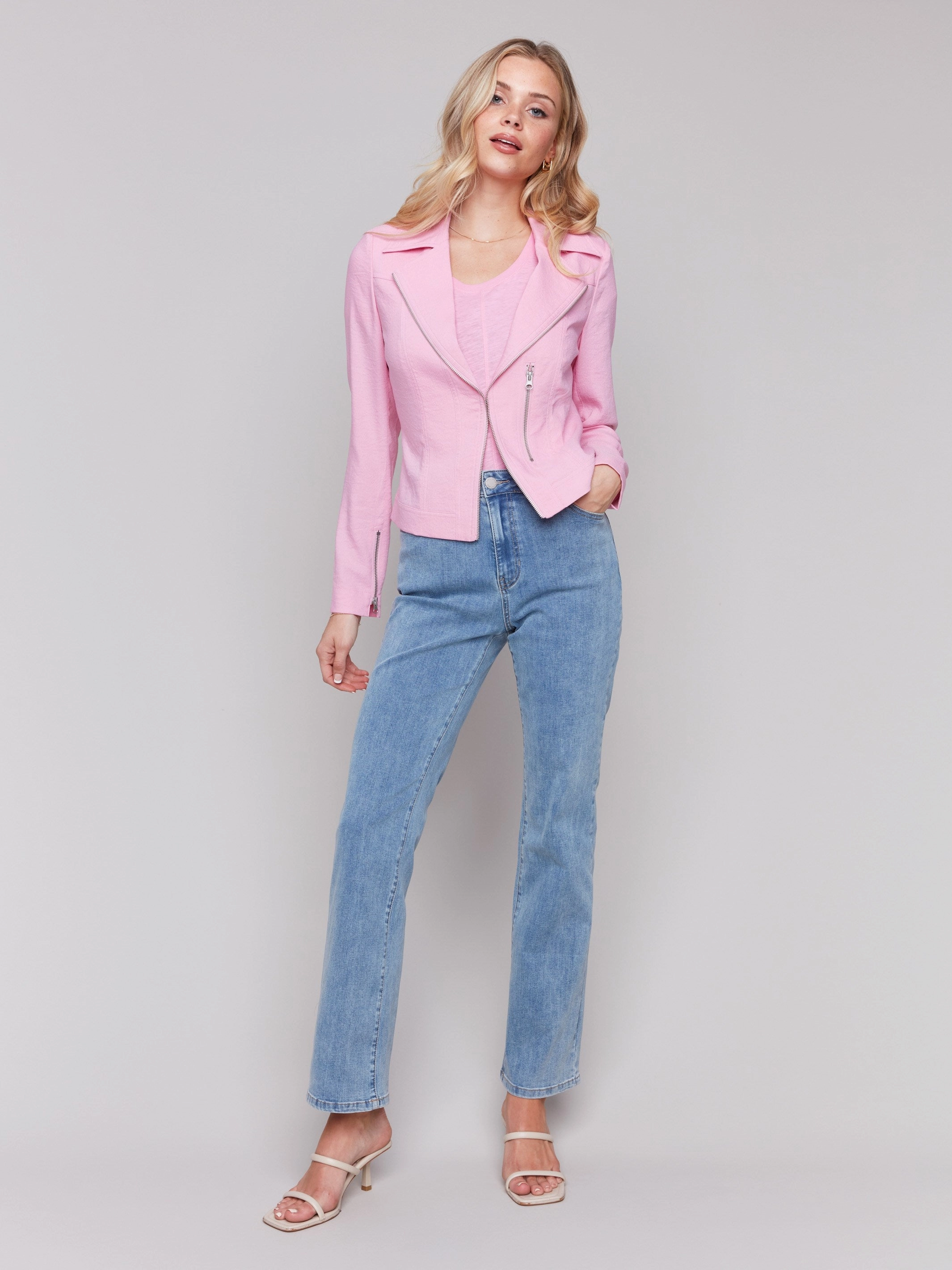 Crinkle Rayon Biker Jacket - Begonia