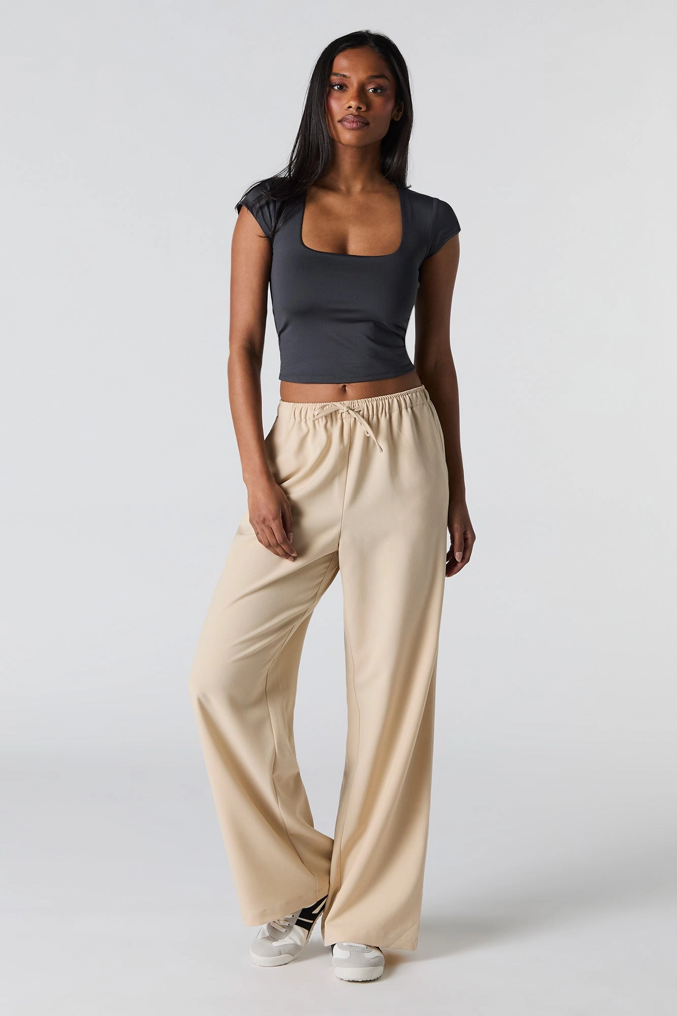 Drawstring Wide Leg Dress Pant