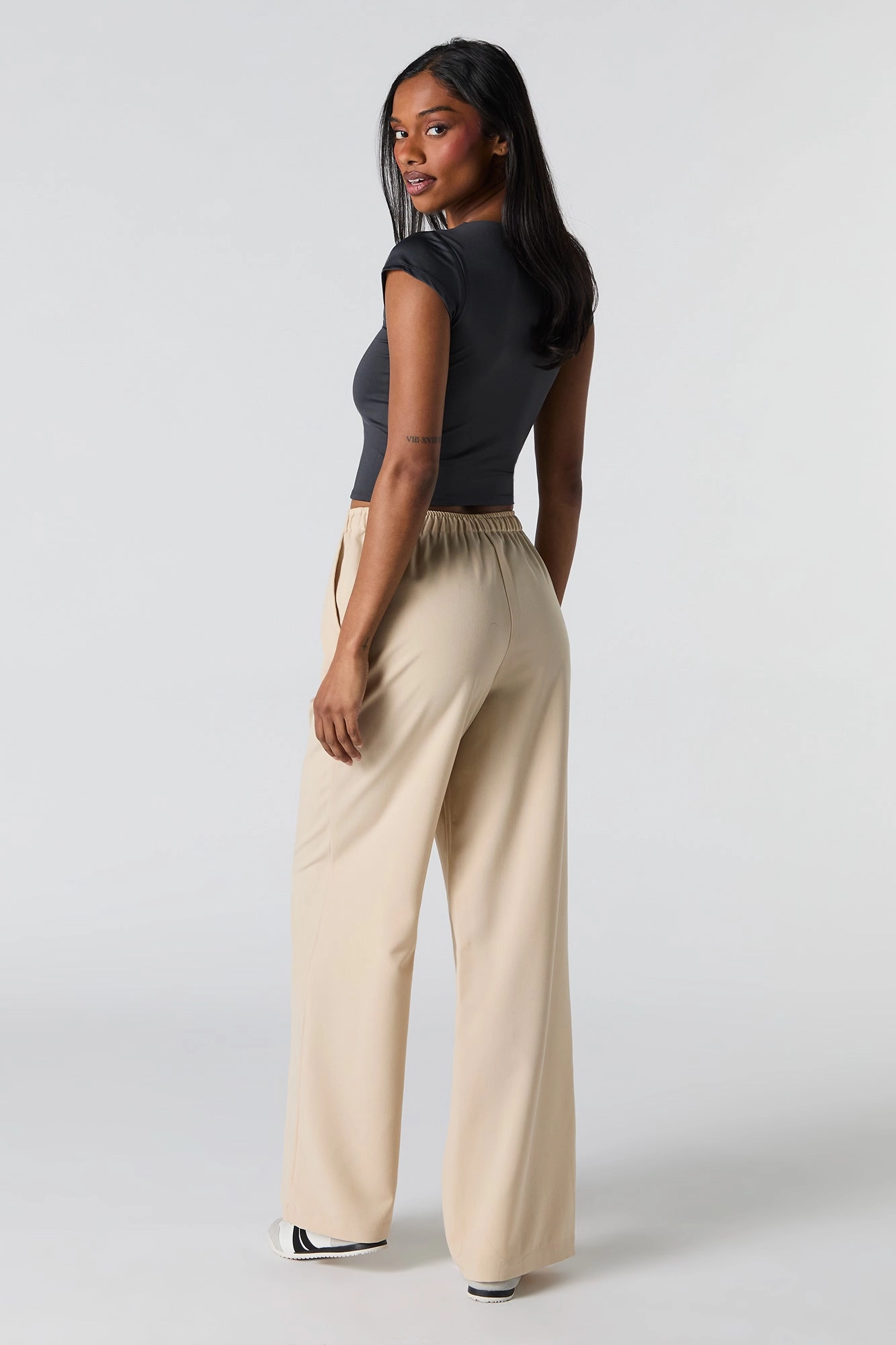 Drawstring Wide Leg Dress Pant