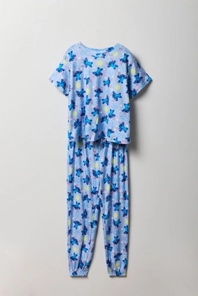 Ensemble avec t-shirt bleu à imprimé Stitch et pantalon pour fille