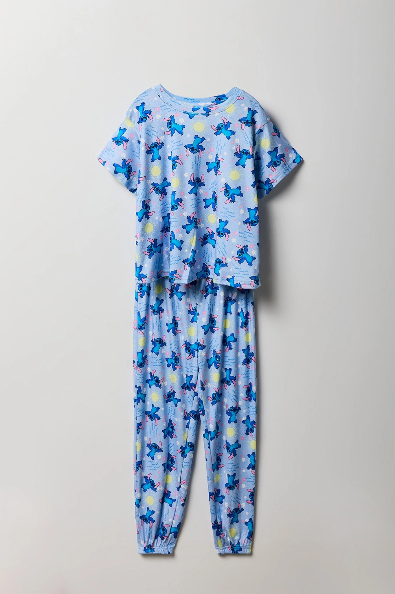 Ensemble avec t-shirt bleu à imprimé Stitch et pantalon pour fille