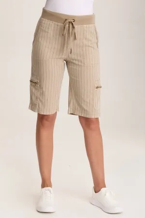 Favian Bermuda Linen Pinstripe Shorts with Cargo Pockets