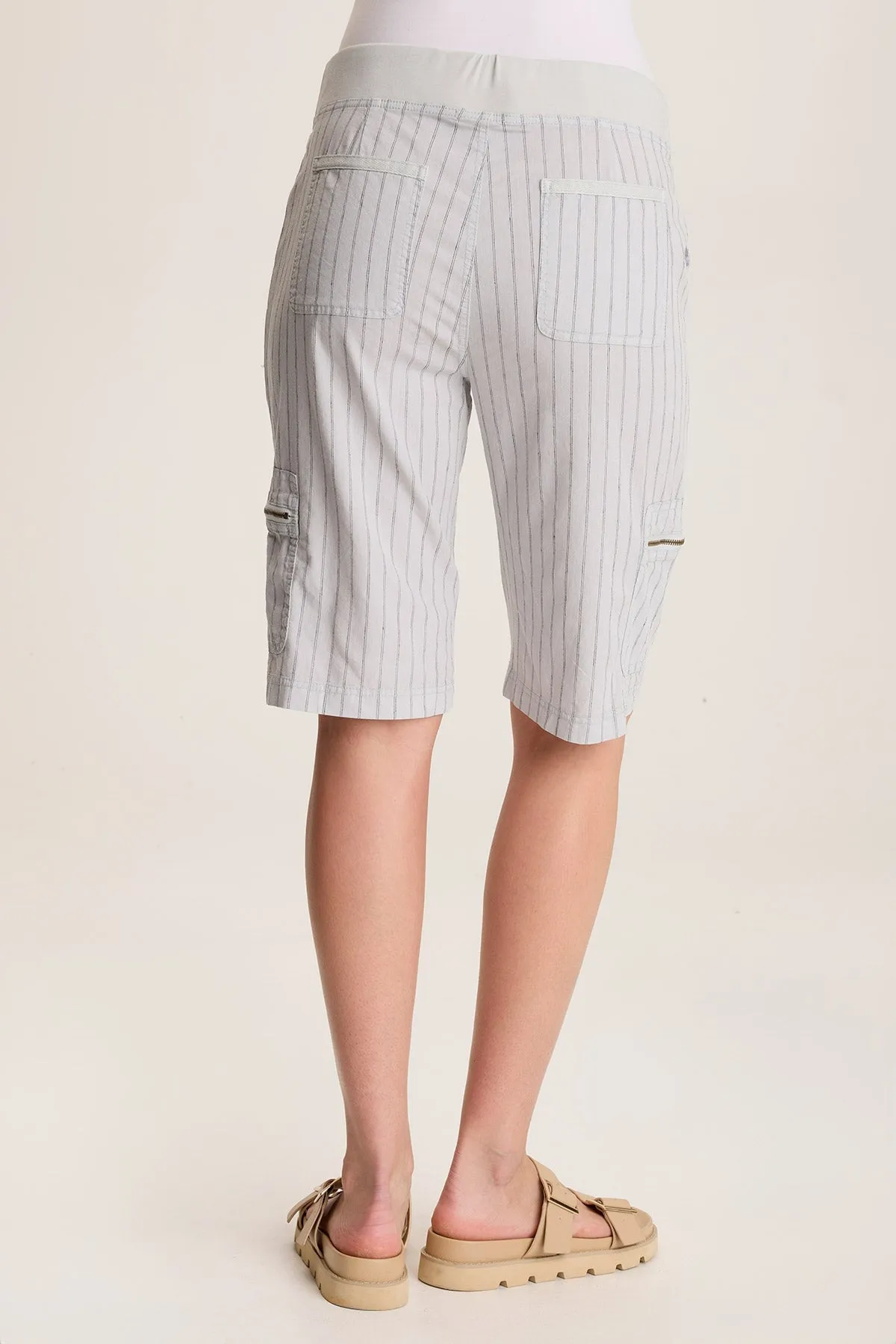 Favian Bermuda Linen Pinstripe Shorts with Cargo Pockets