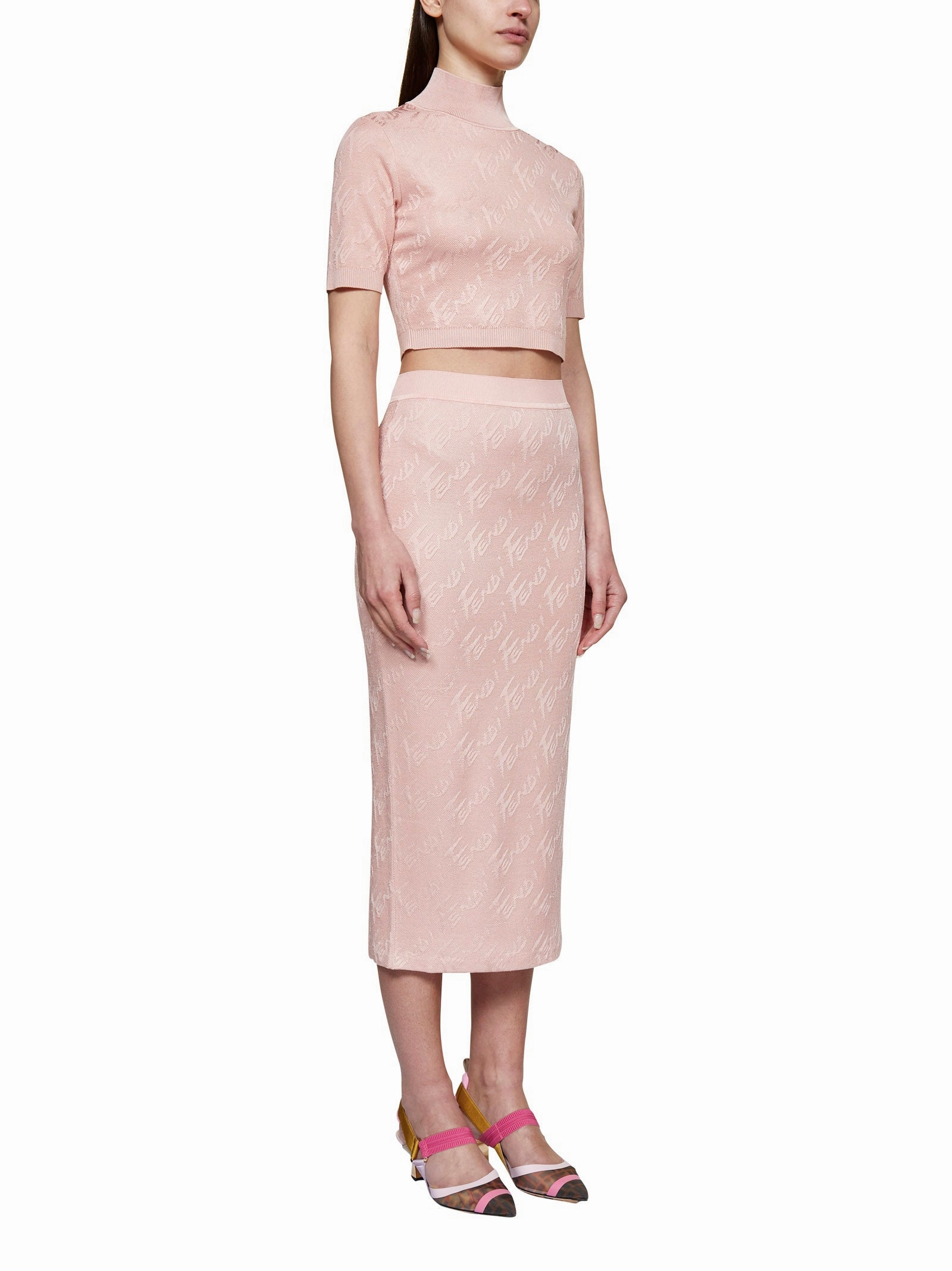 Fendi Logo Jacquard Elastic Waist Midi Skirt