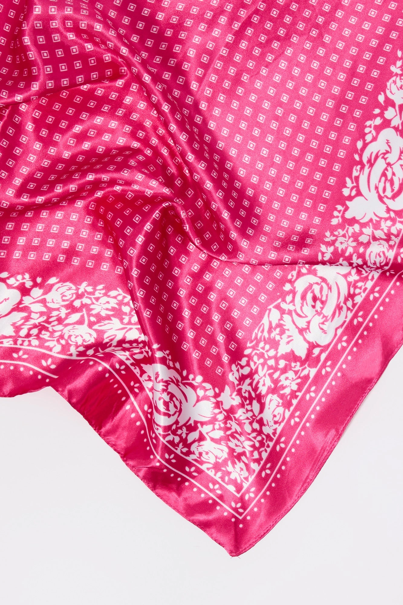 Floral Border Print Satin Multiway Scarf