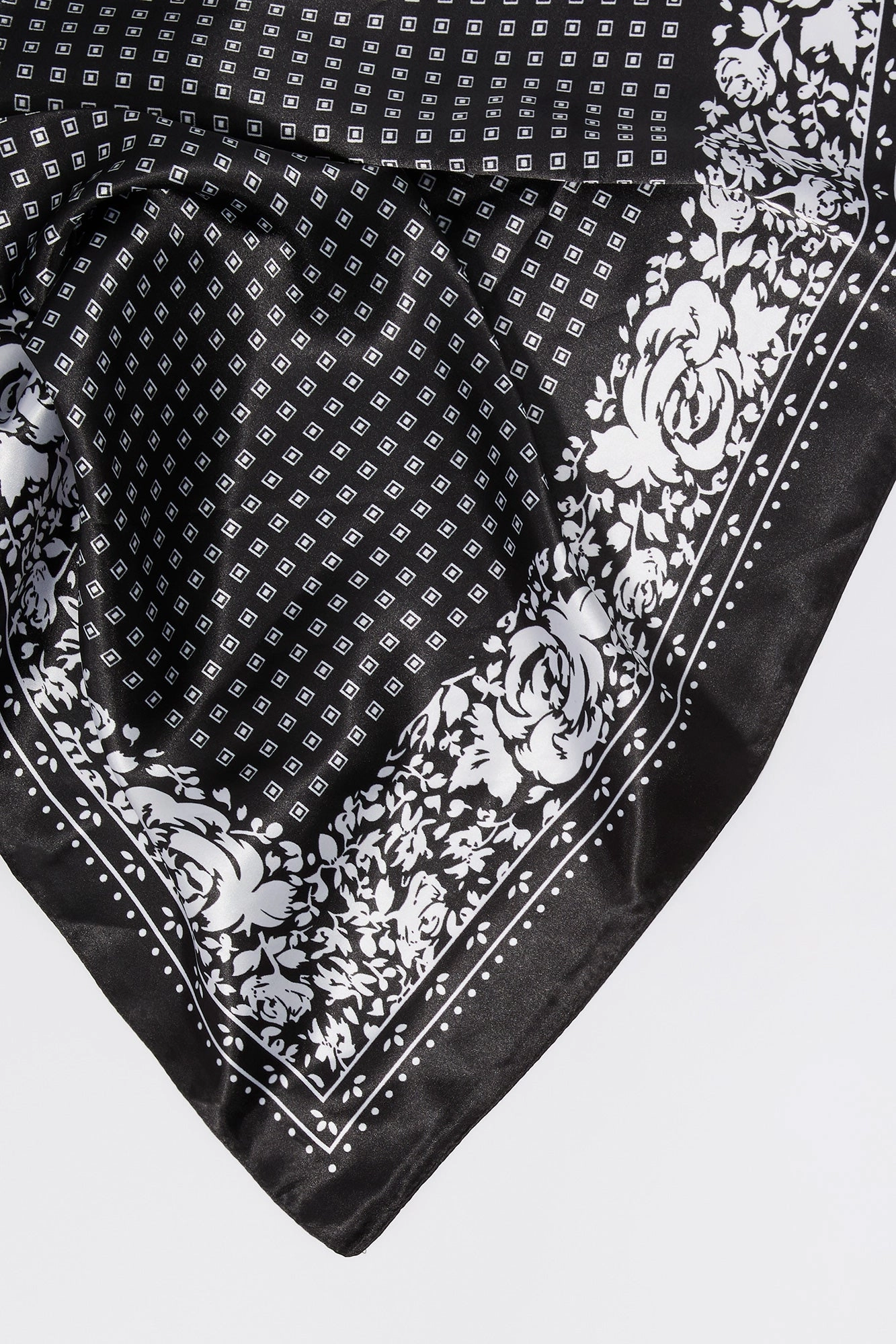 Floral Border Print Satin Multiway Scarf