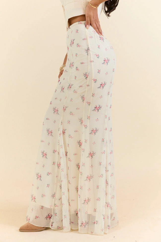 Floral Echo Ivory and Pink Knit Maxi Skirt