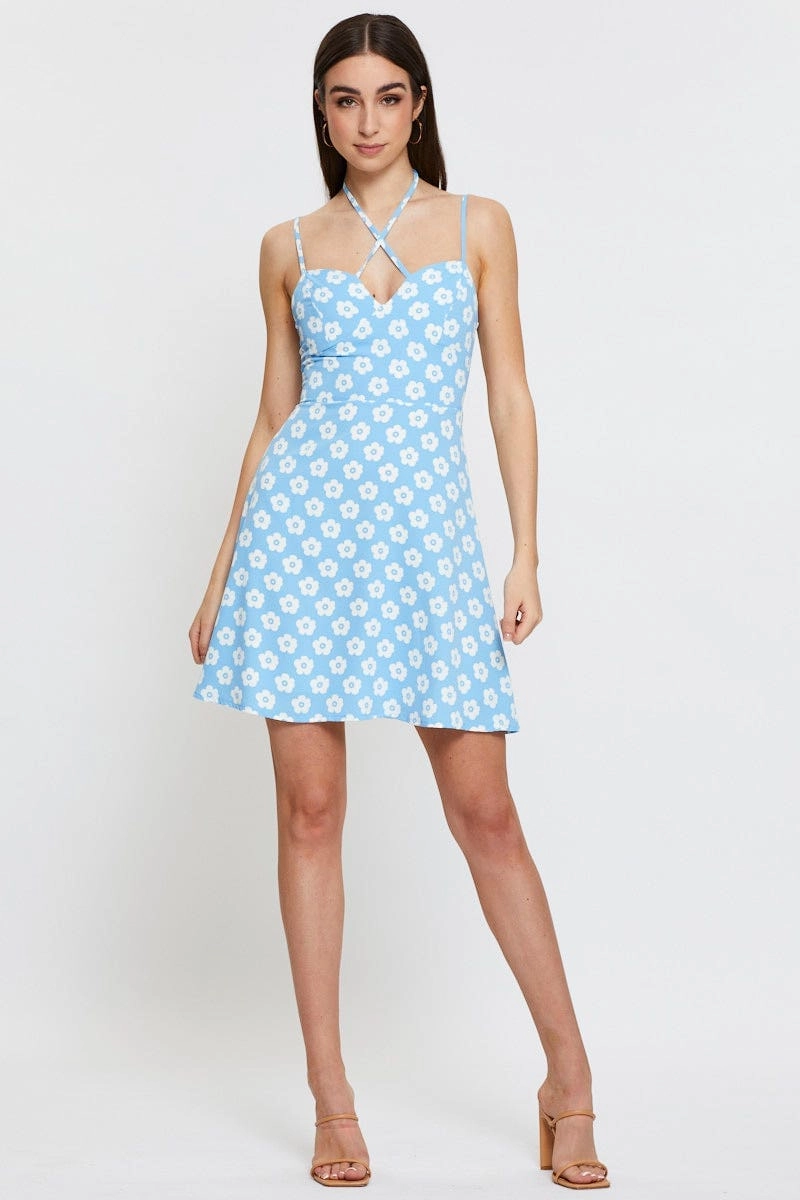 Floral Print Mini Dress Sleeveless