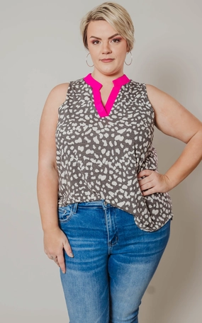 Gabby PRINTED SLEEVELESS BLOUSE TOP - Final Sale