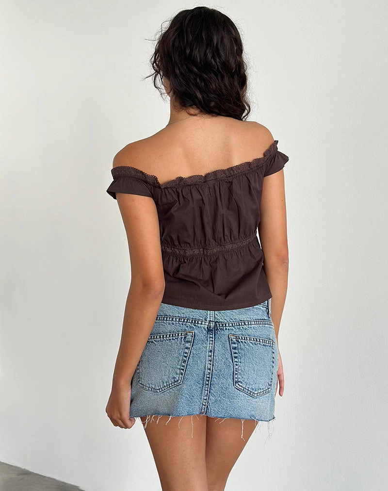 Gapita Bardot Top in Poplin Deep Mahogany