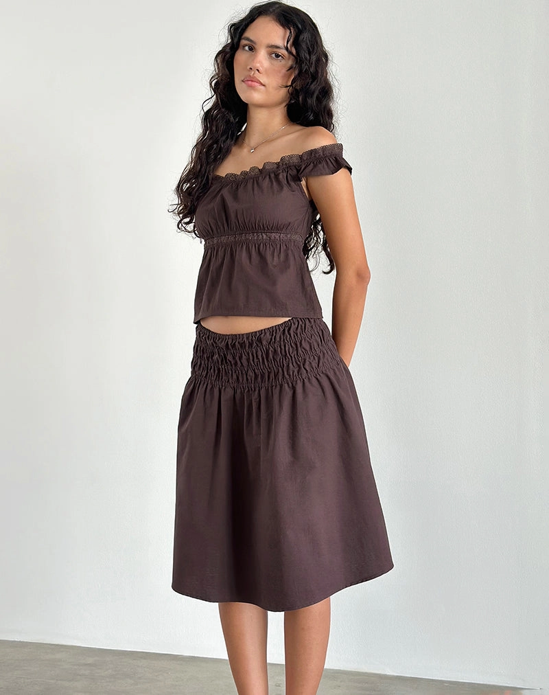 Gapita Bardot Top in Poplin Deep Mahogany