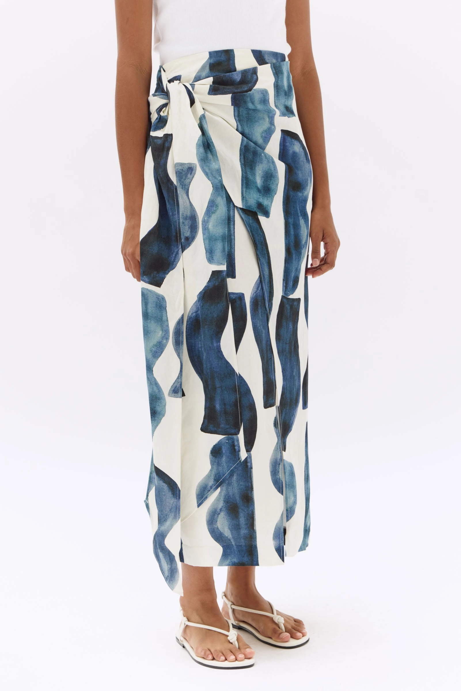 Glaze Print Silk Linen Tie Skirt