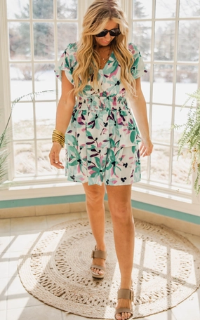 Green Floral Layered Mini Dress - Final Sale