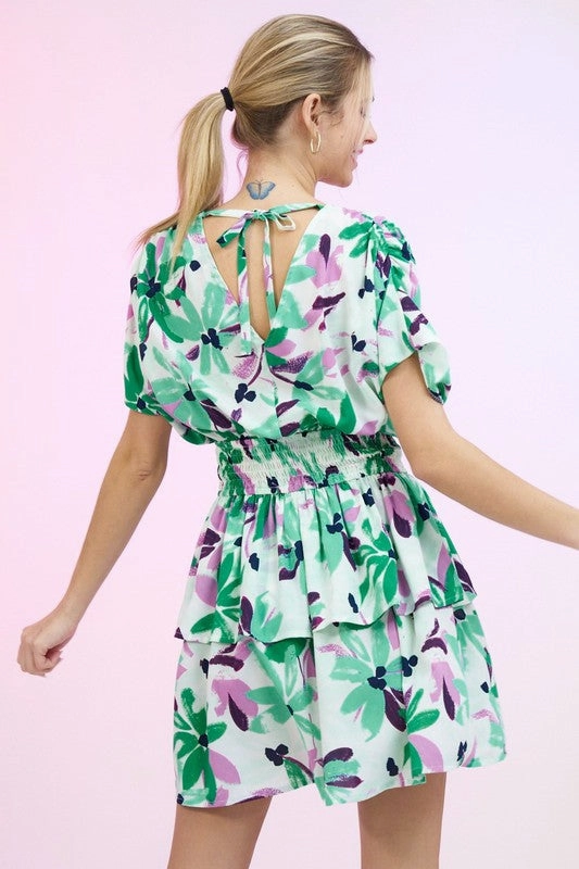 Green Floral Layered Mini Dress - Final Sale