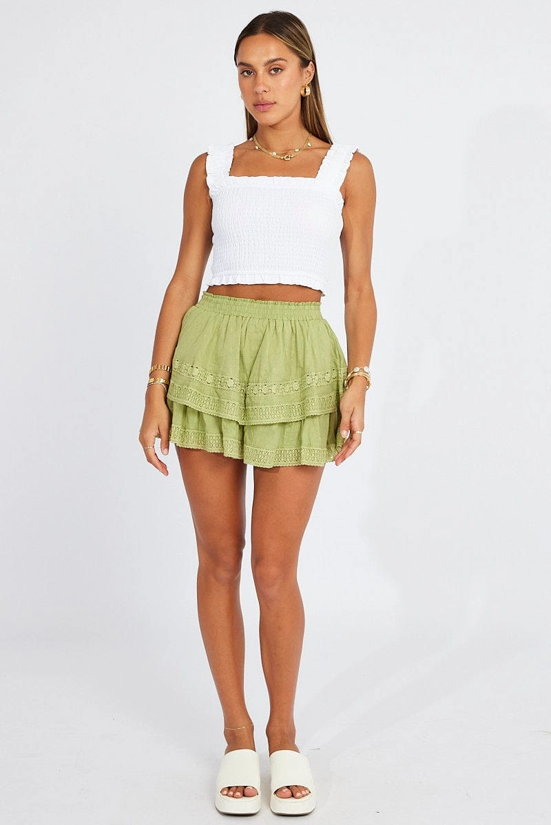 Green Shorts High Rise Cotton