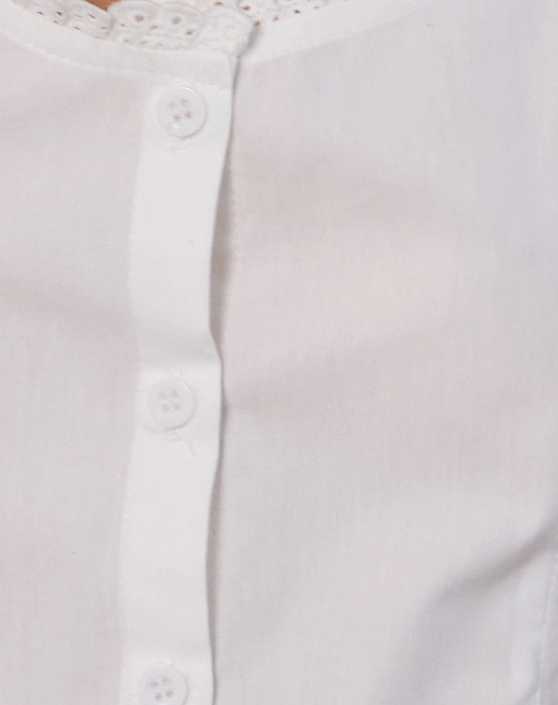 Gronita Top in Poplin White with Broderie Trim