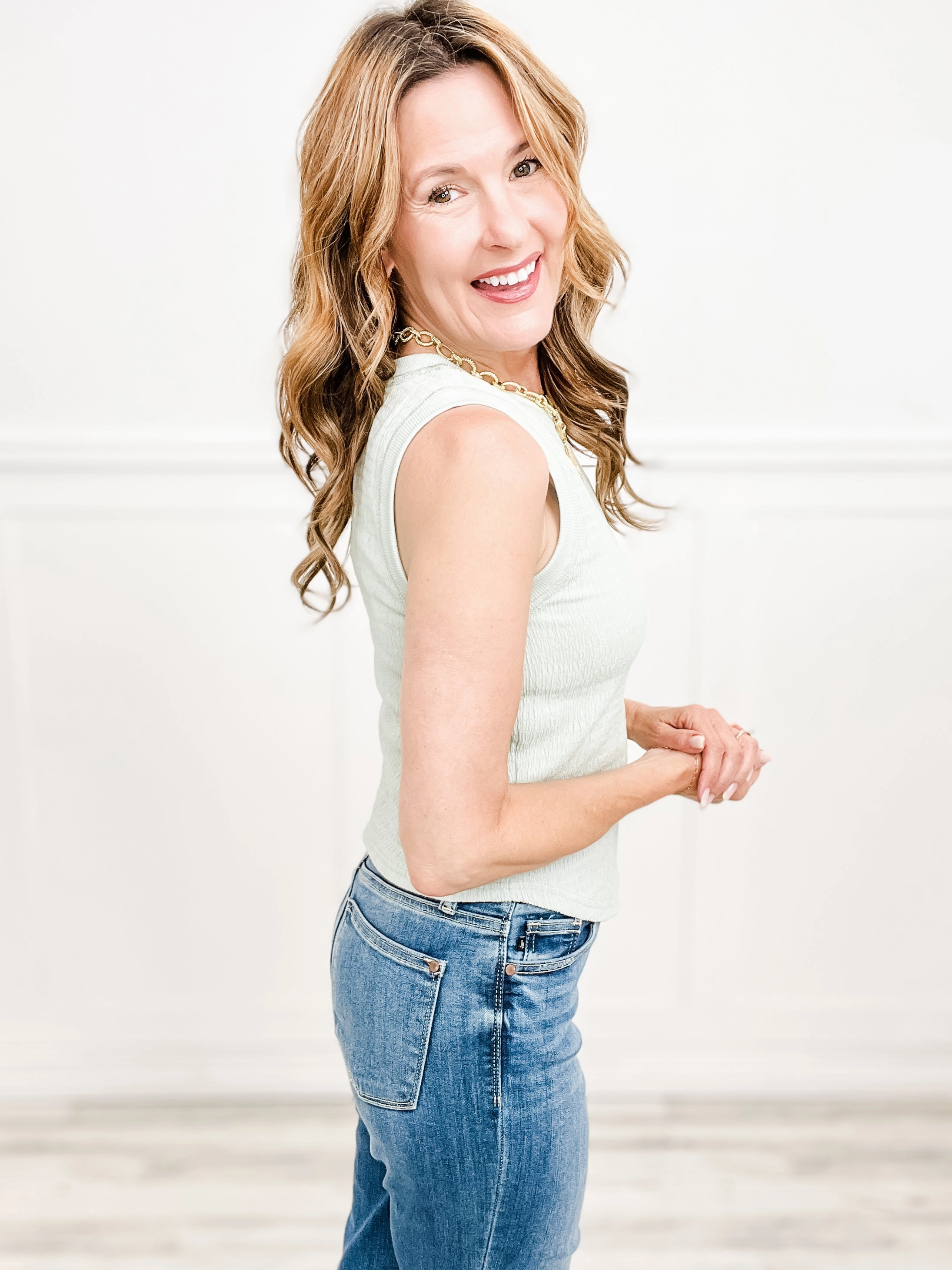 Had A Blast Banded Rib Stretch Round Neck Sleeveless Top