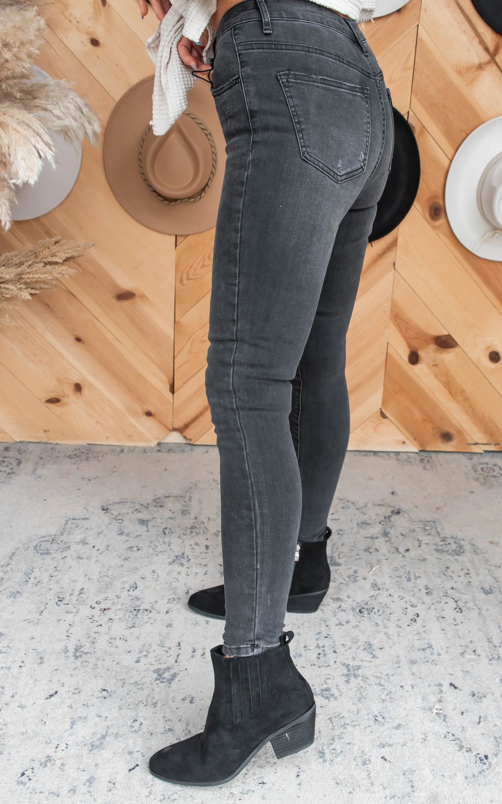 High Rise Dark Grey Ankle Skinny Denim Jean | Risen - Final Sale