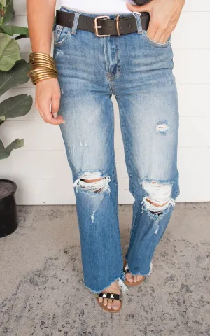 High Rise Wide Leg Denim Jeans -Risen - Final Sale