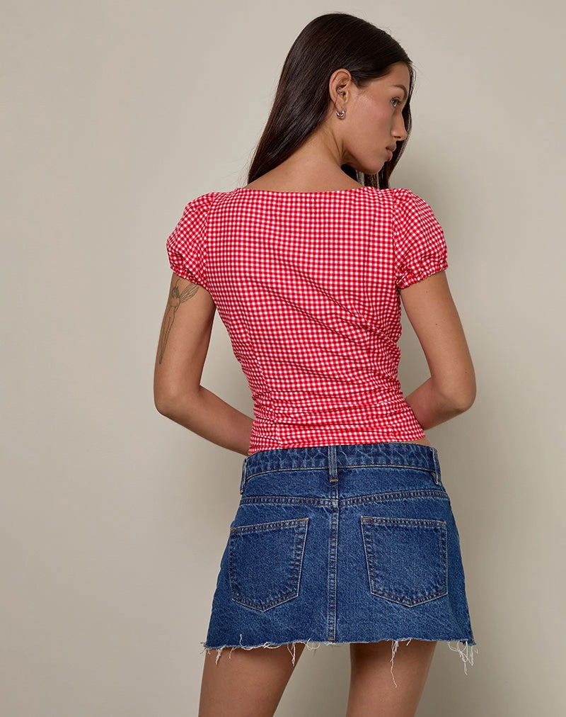 Ilase Ruched Blouse in Red Gingham