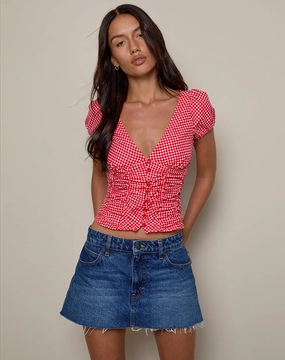 Ilase Ruched Blouse in Red Gingham