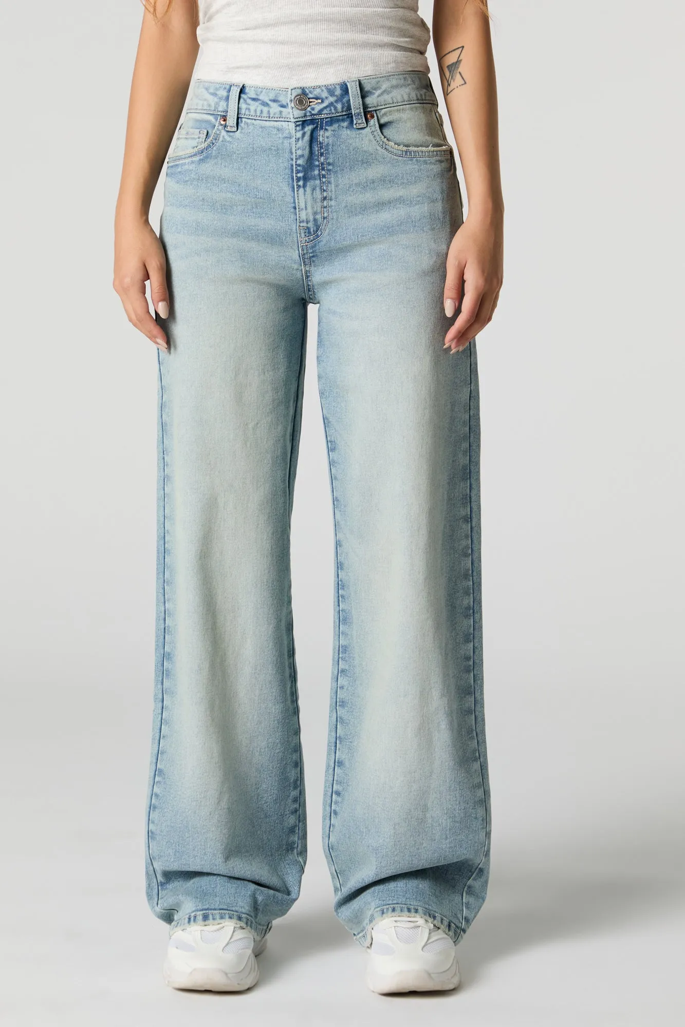 Jean extensible à jambe large délavé vintage pâle