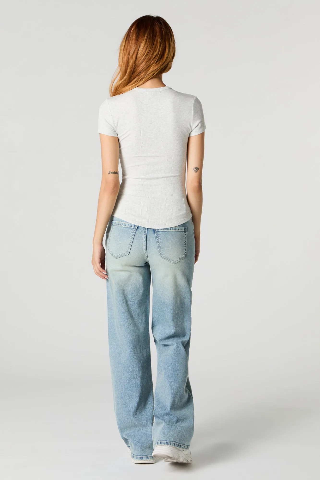 Jean extensible à jambe large délavé vintage pâle