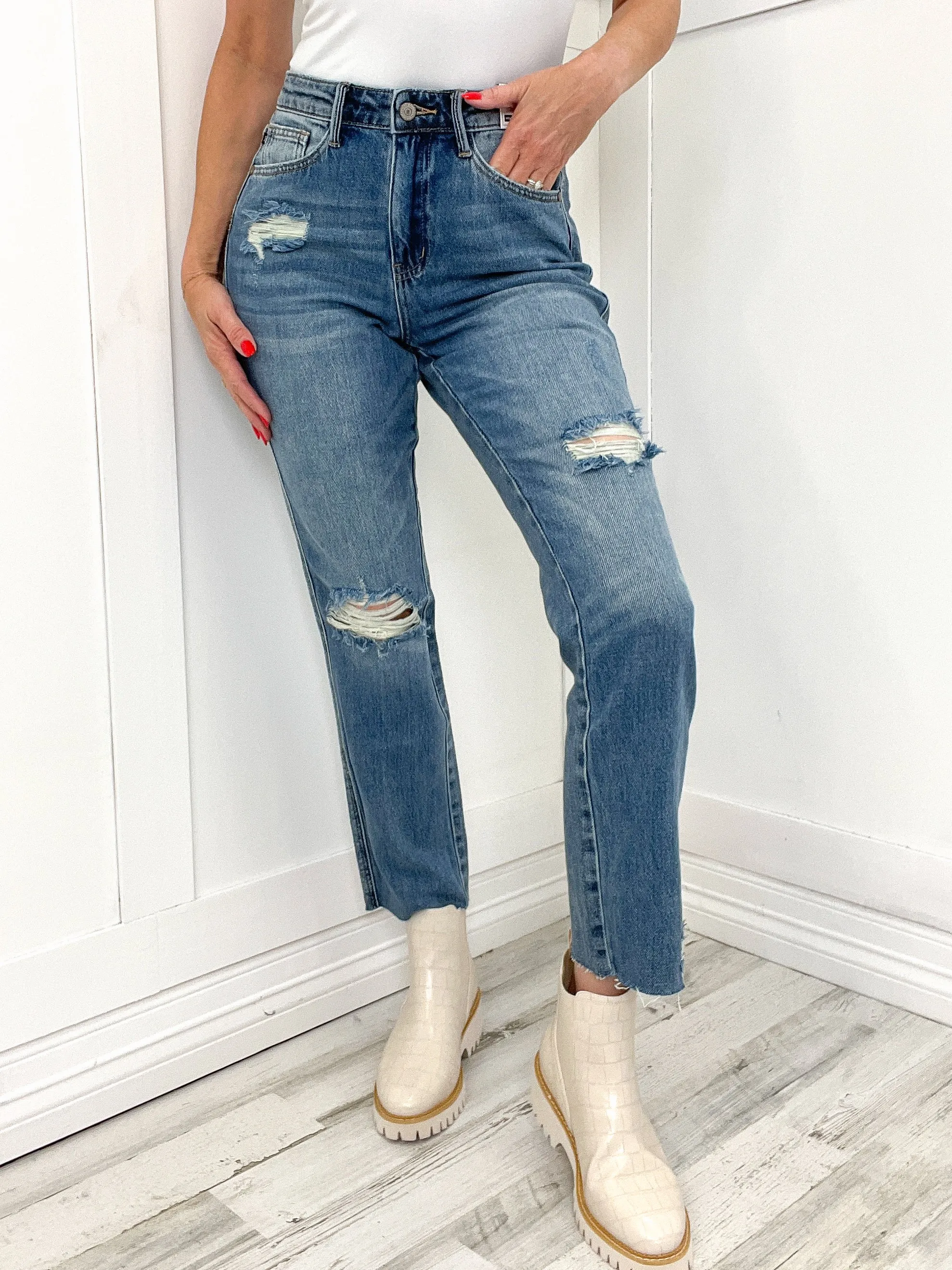 Judy Blue Riley High Waist Rigid Magic Distressed Straight Denim Jeans