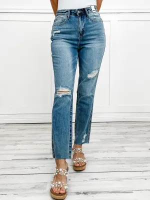 Judy Blue Riley High Waist Rigid Magic Distressed Straight Denim Jeans
