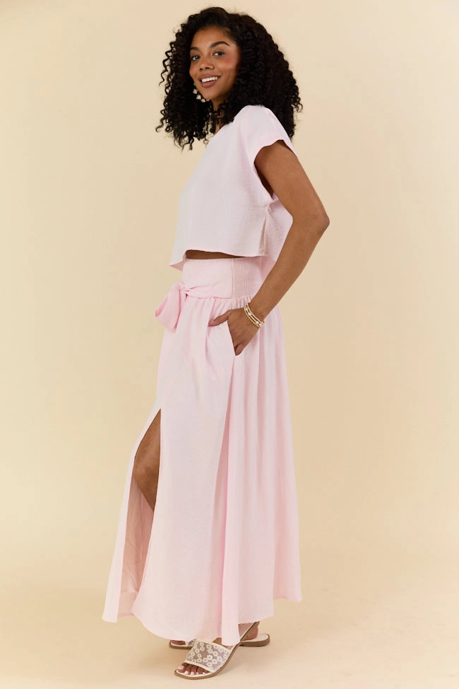 Just Makes Sense Flowy Light Pink T-shirt and Skirt Set