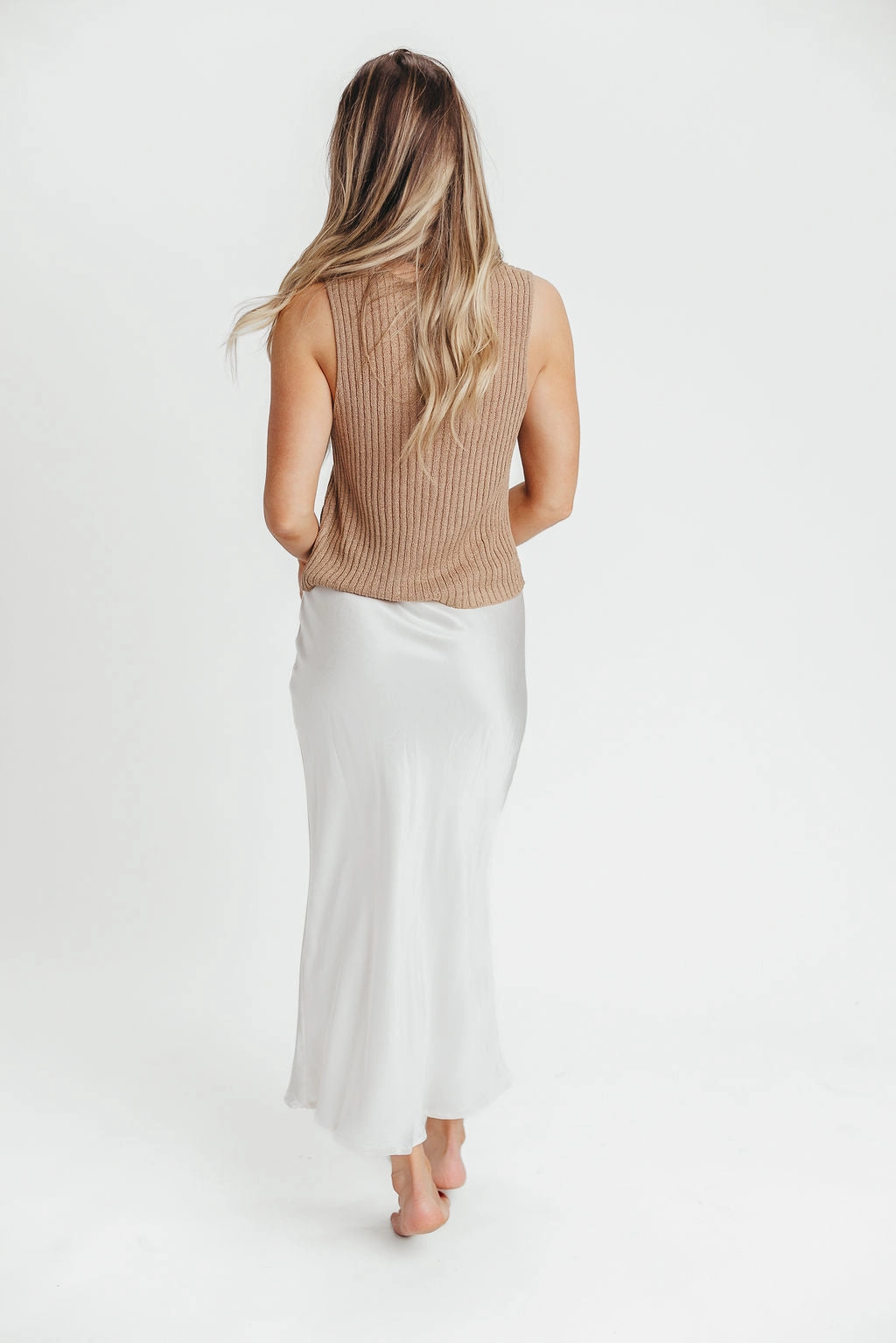 Kimberley Satin Long Midi Skirt in Champagne