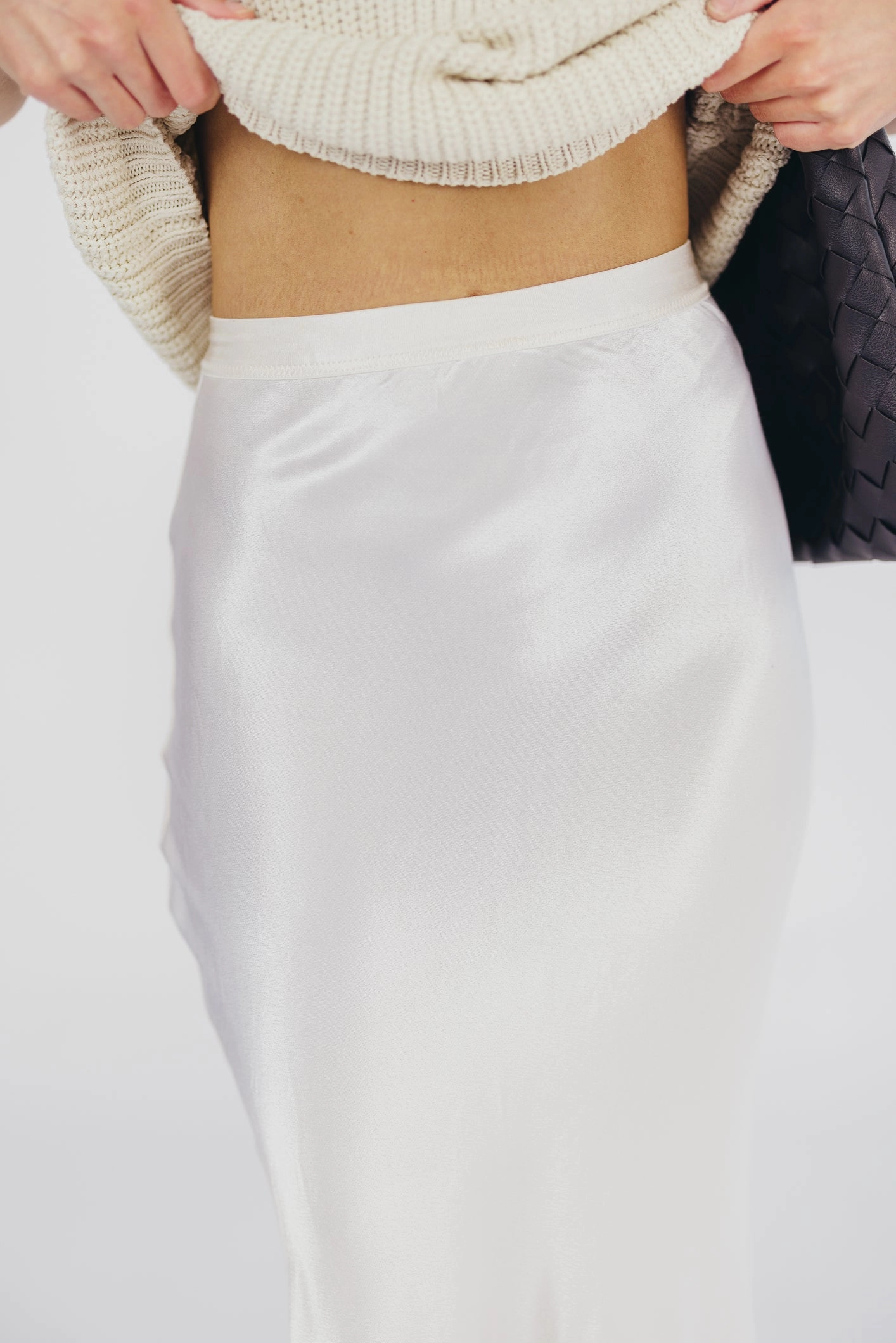 Kimberley Satin Long Midi Skirt in Champagne