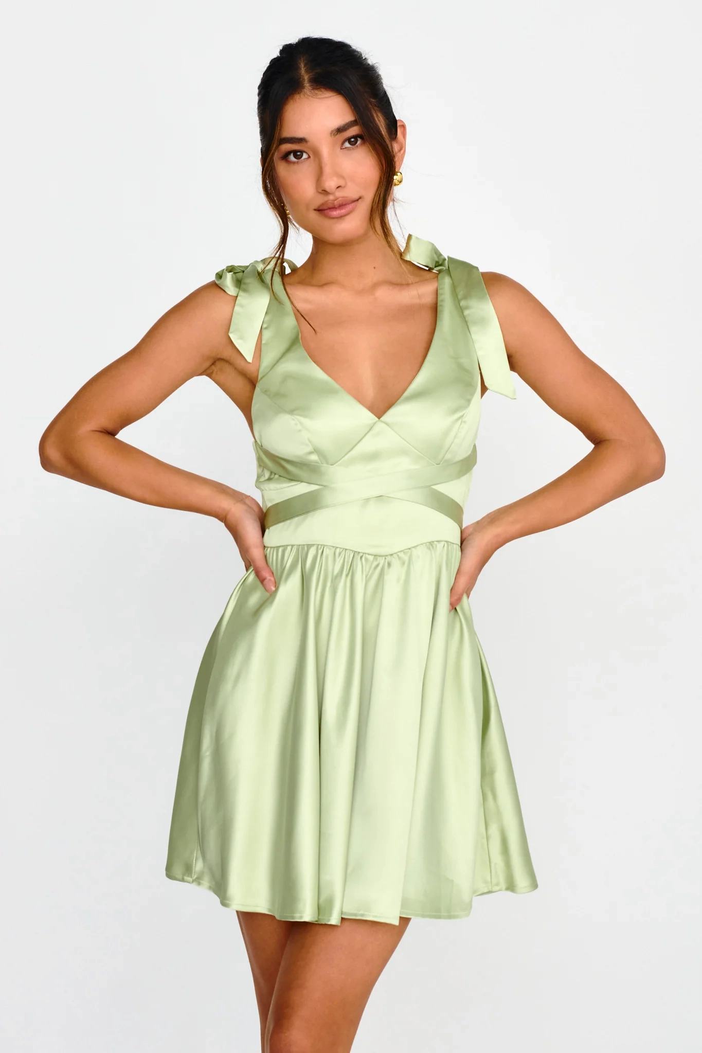 Majesty Tied Shoulder Mini Dress Lime