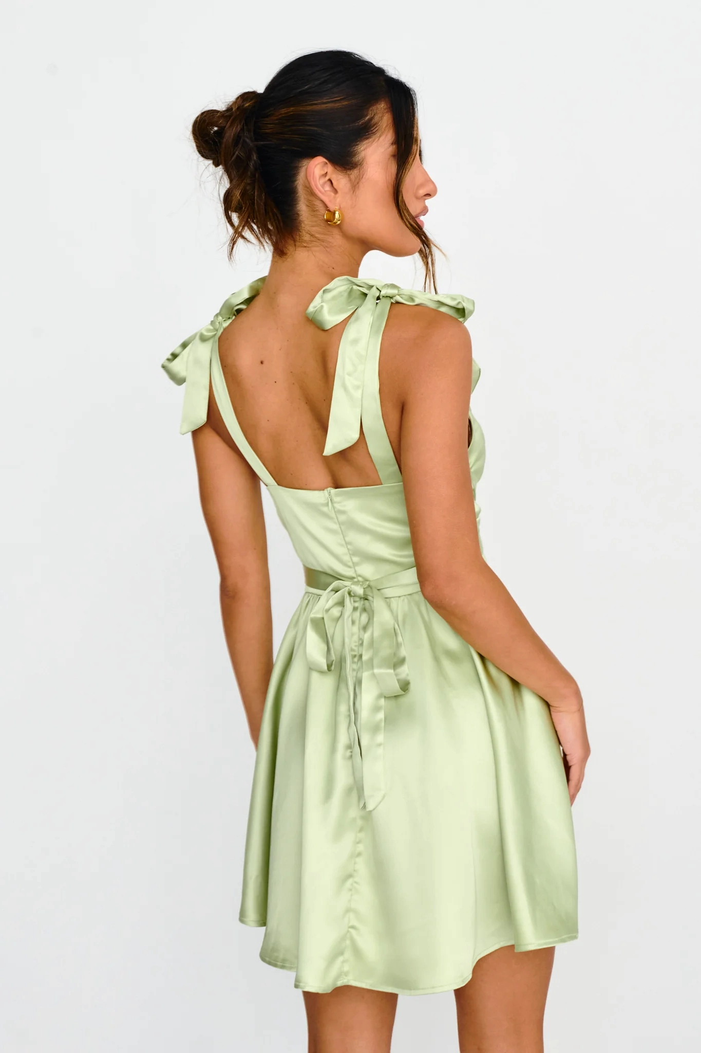 Majesty Tied Shoulder Mini Dress Lime