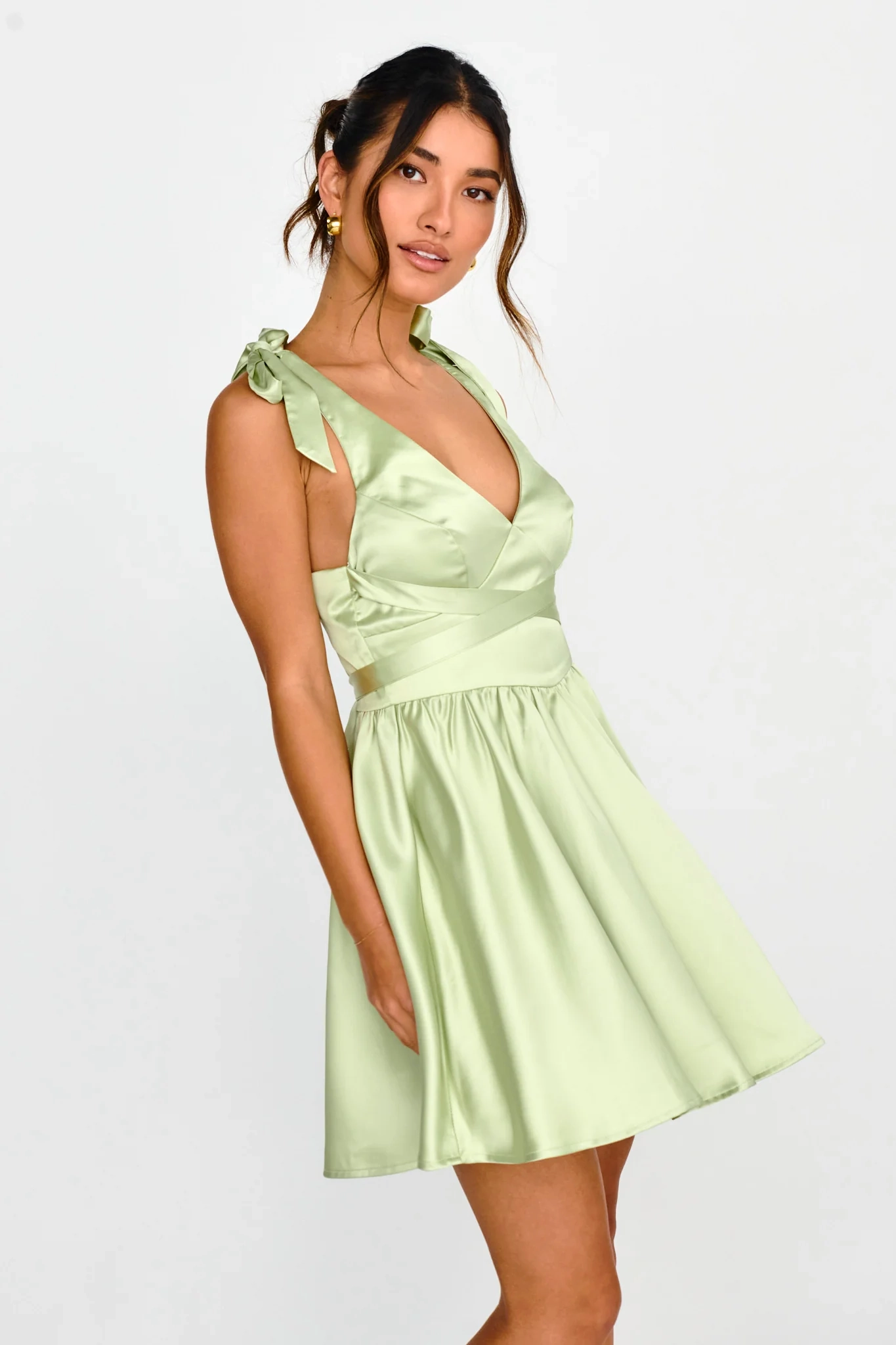 Majesty Tied Shoulder Mini Dress Lime