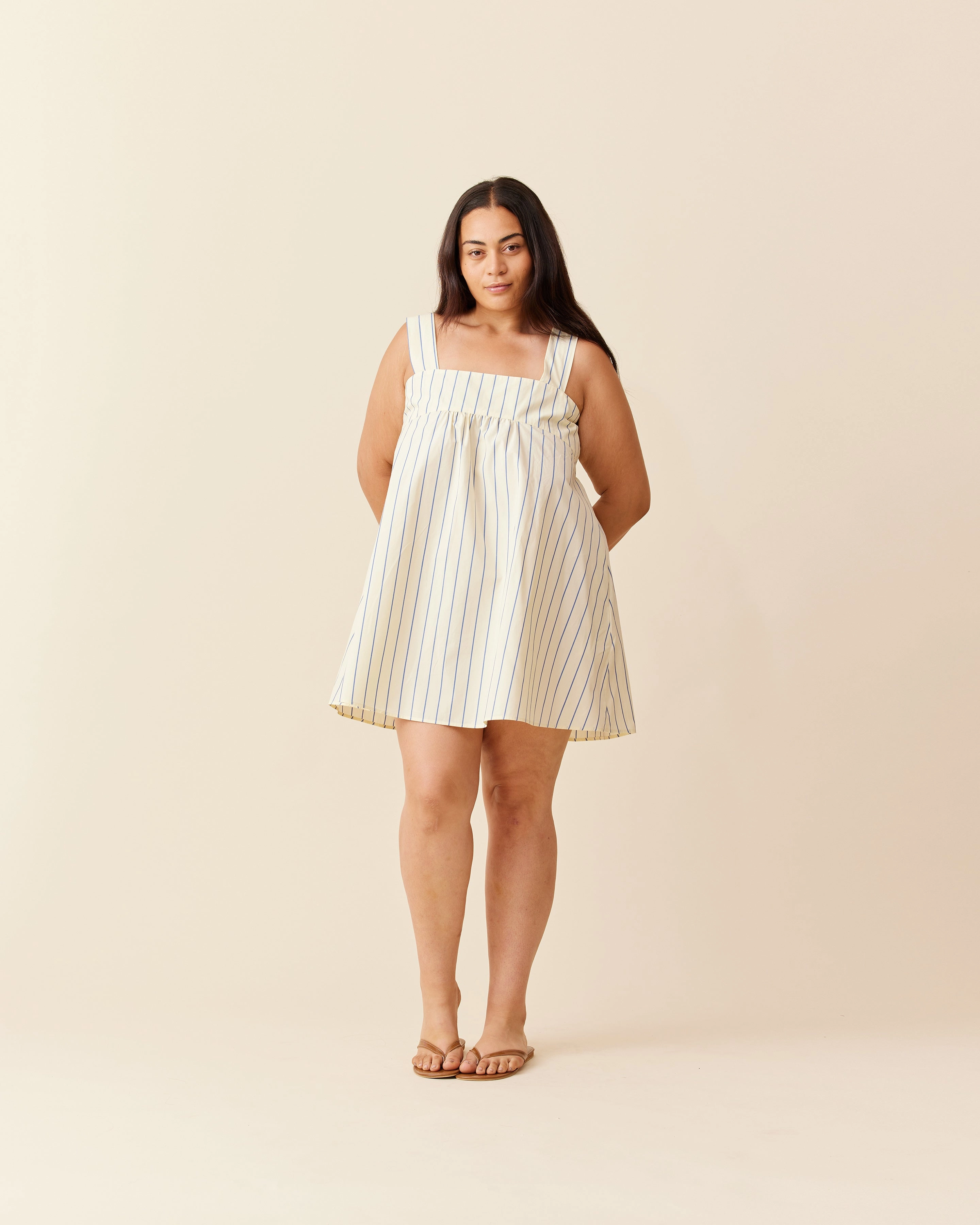 MARGIE TIE MINI DRESS BUTTER NAVY STRIPE