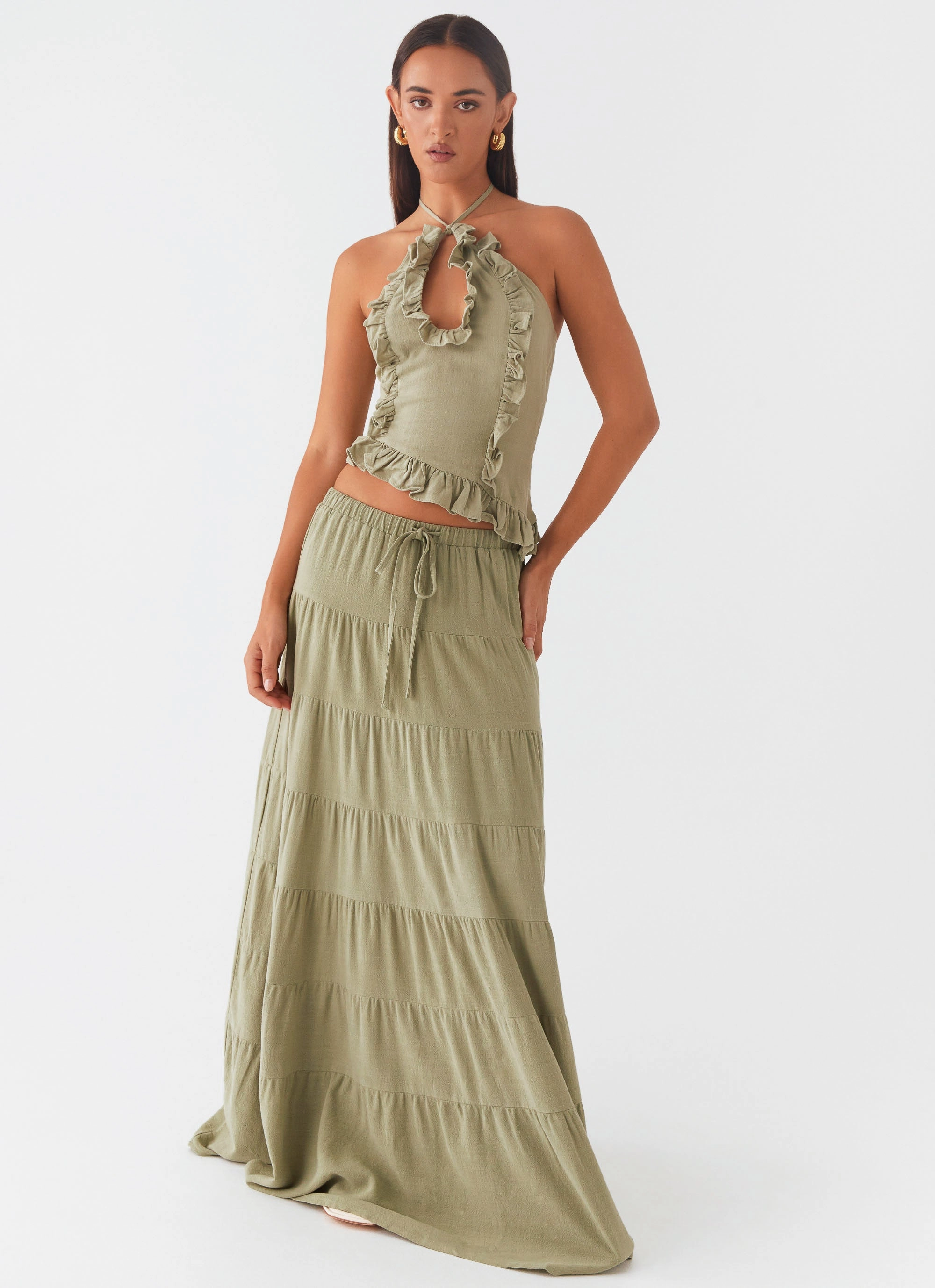 Mariella Linen Maxi Skirt - Sage