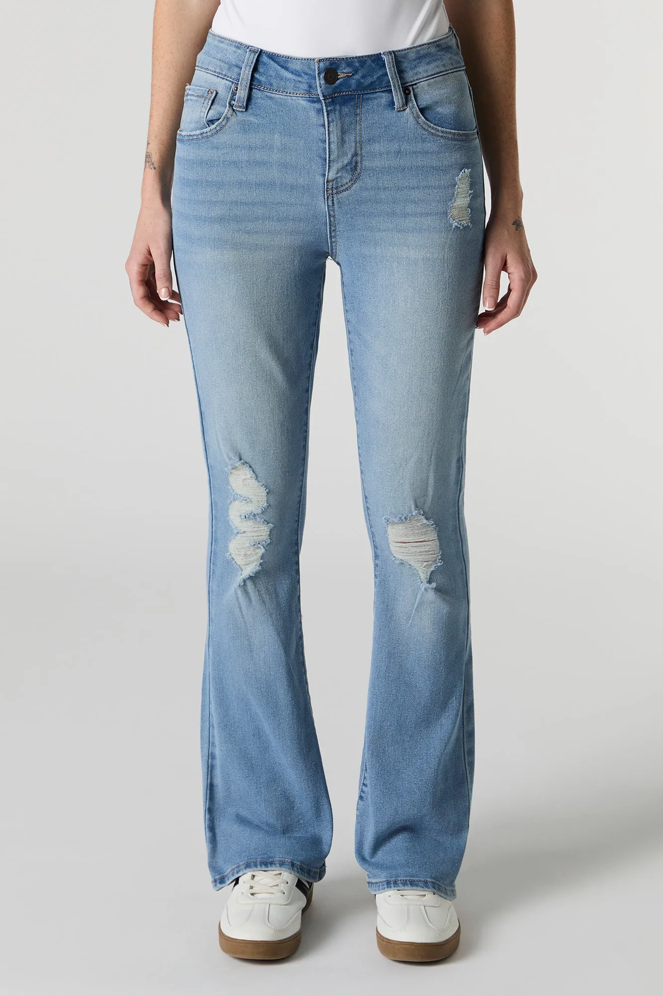 Medium Wash Distressed Flare Jean