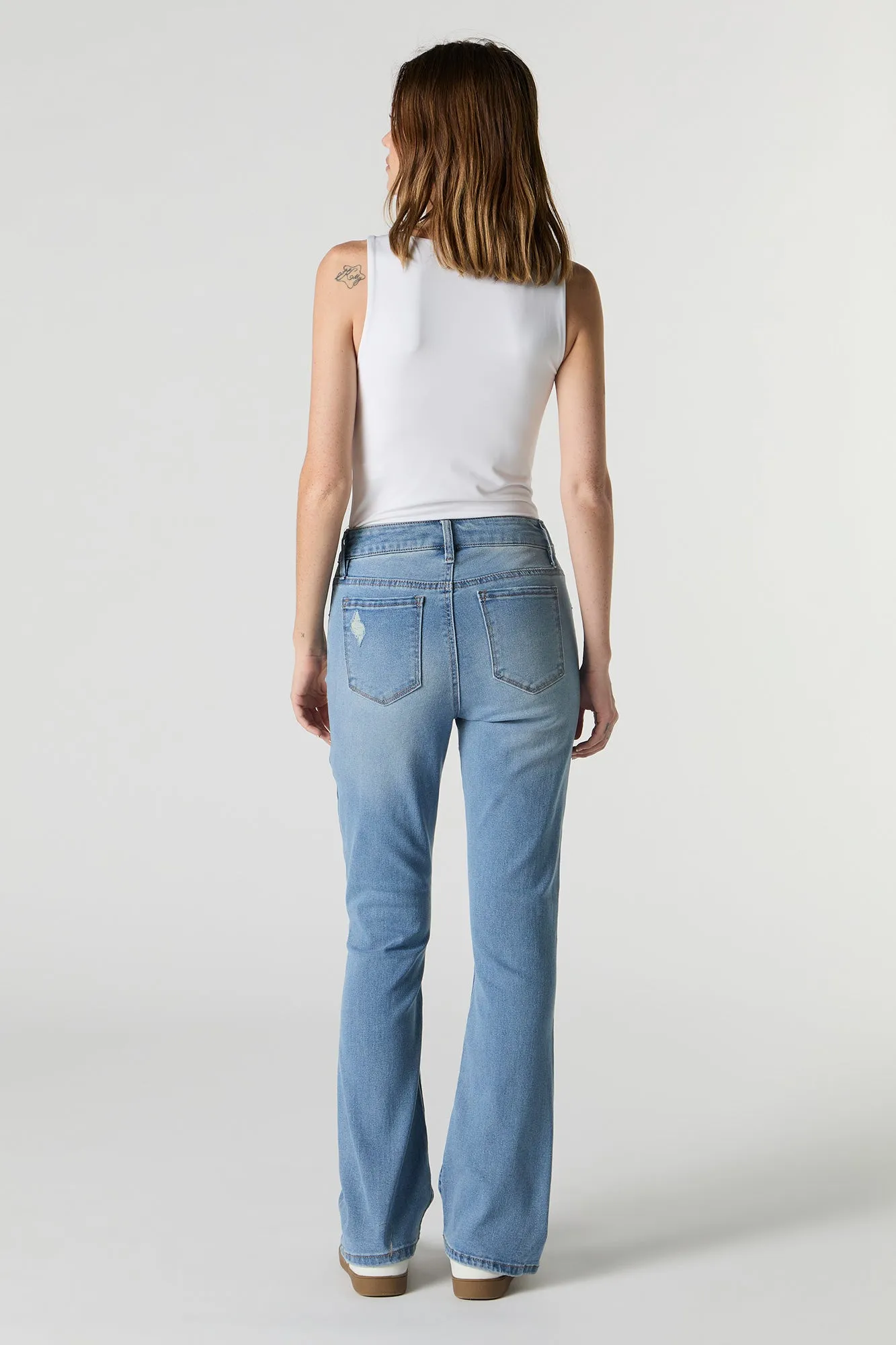 Medium Wash Distressed Flare Jean