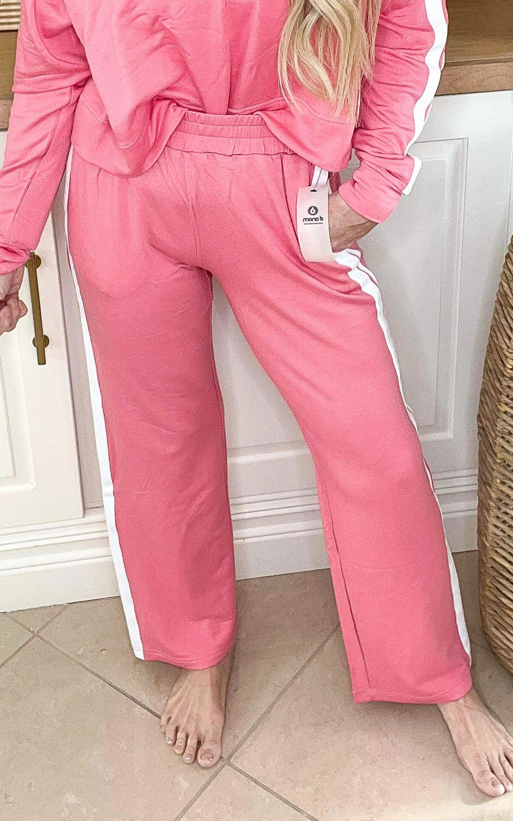 MONO B Bubblegum Side Stripe Wide Leg Lounge Pant - Final Sale