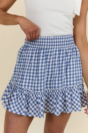 Never Out Of Style Blue and Ivory Gingham Skort