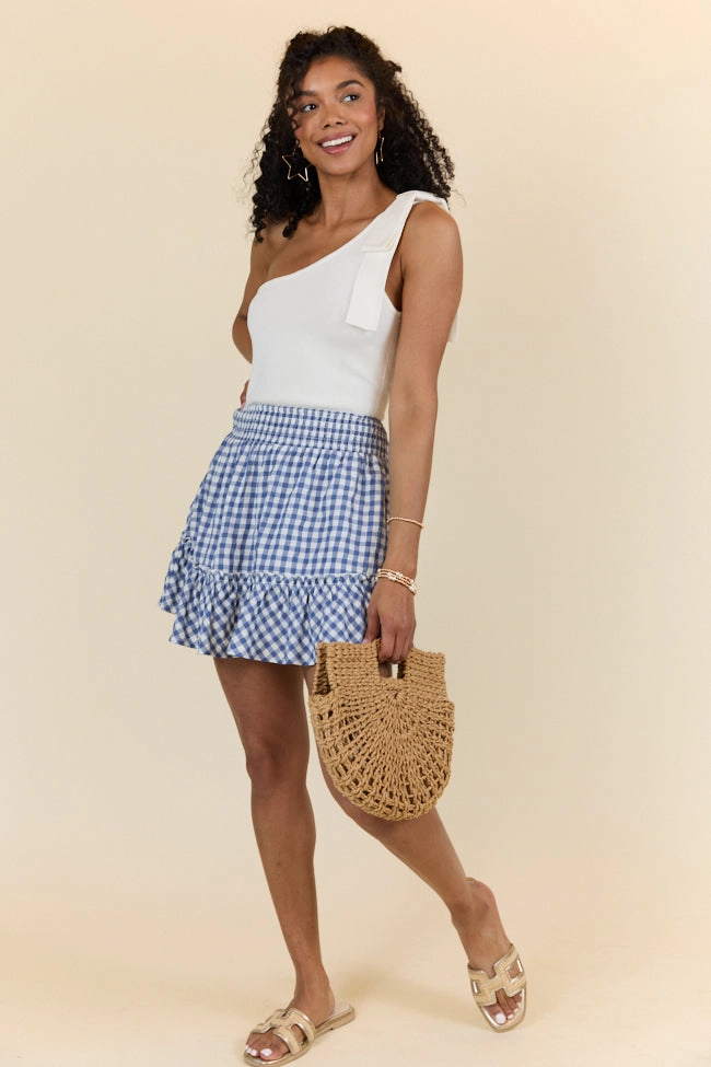 Never Out Of Style Blue and Ivory Gingham Skort