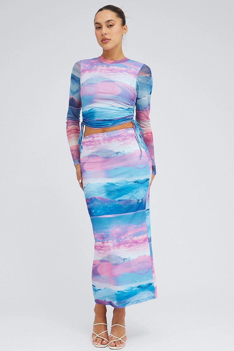Pink Abstract Midi Skirt Mesh