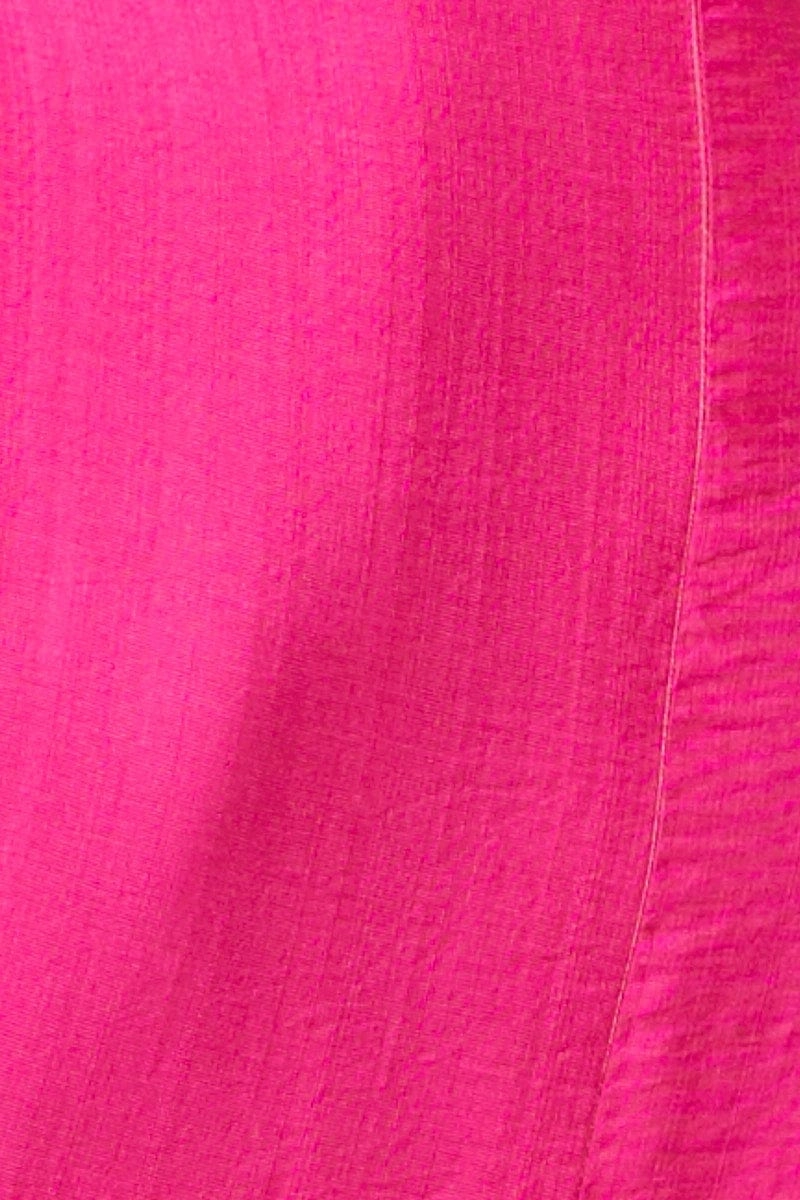 Pink Midi Dress Short Sleeve V Neck