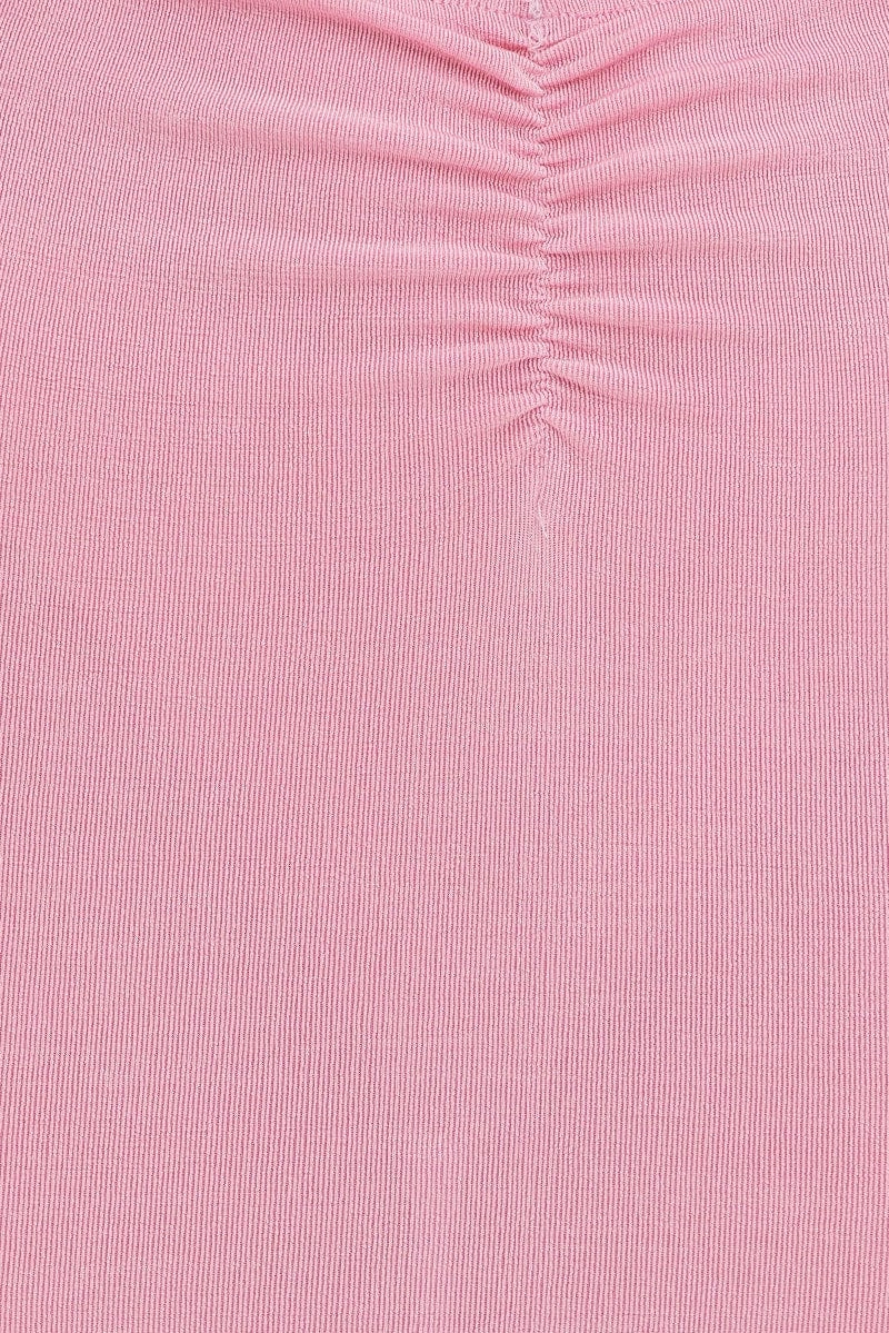 Pink Ruched Midi Skirt