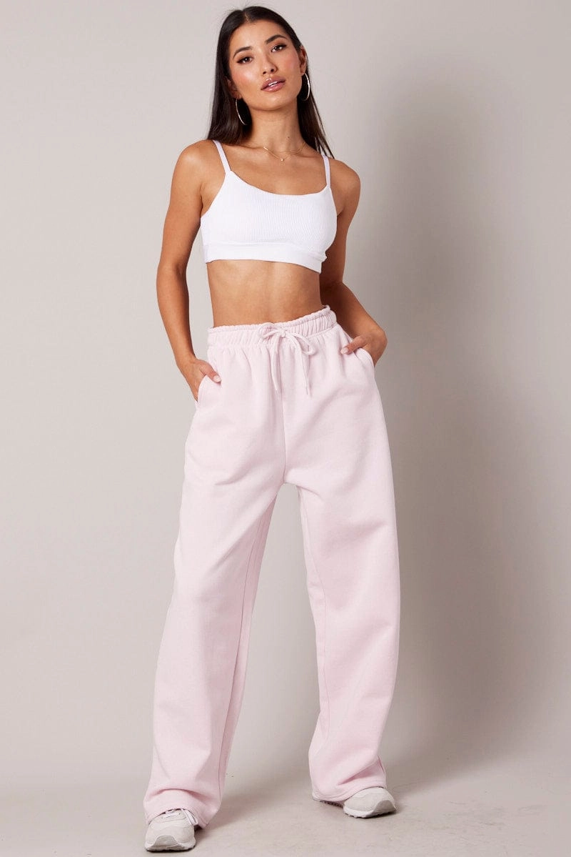 Pink Track Pants Wide Leg Pants