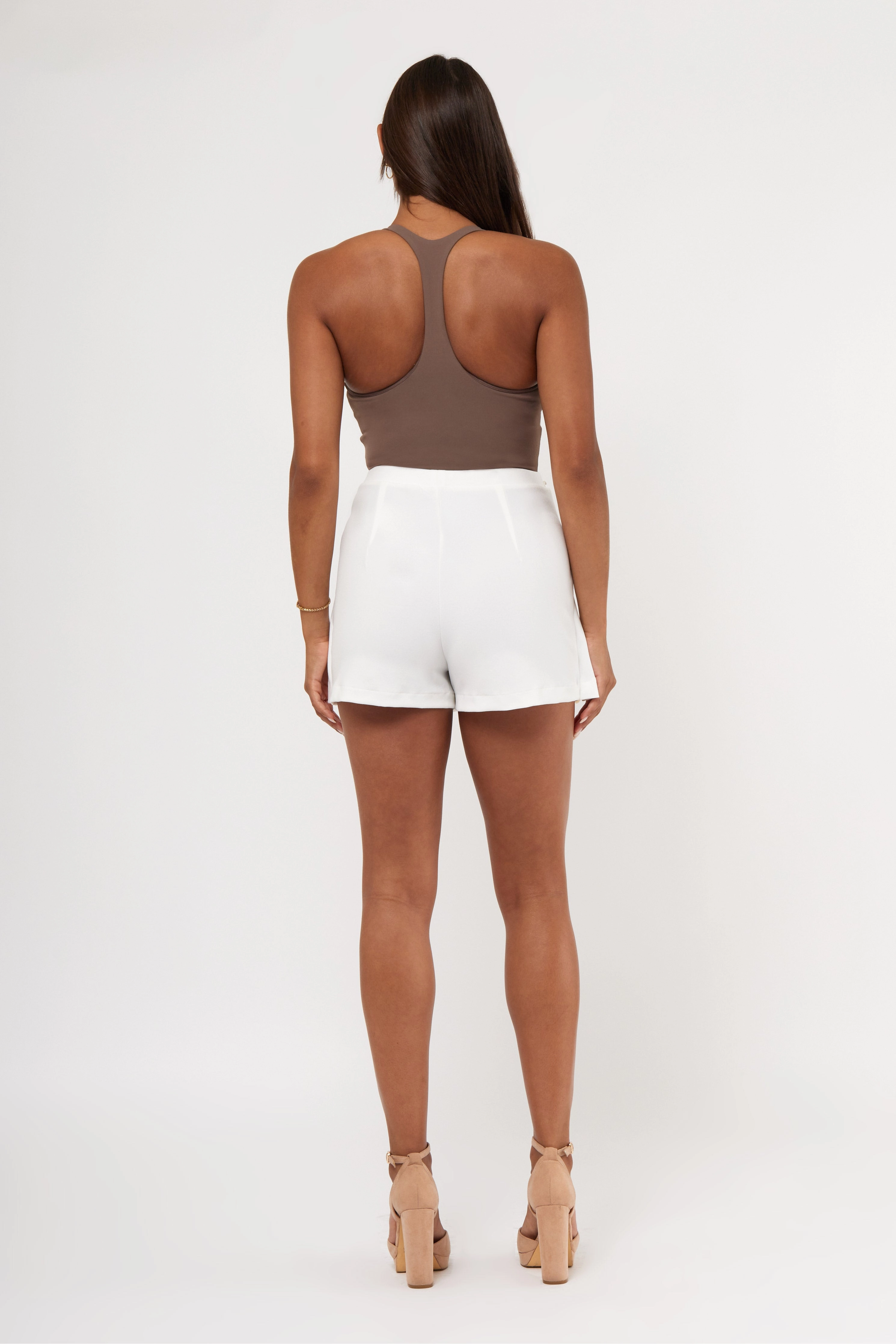 Pleated Gold Button Knit Crepe Skort