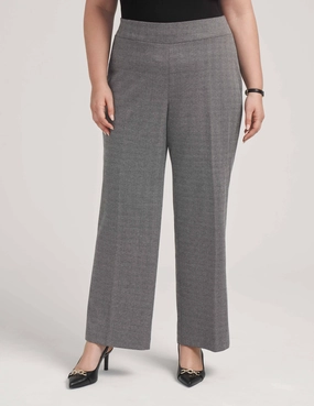 Plus Size Herringbone Pull On Wide Leg Pants- Sale