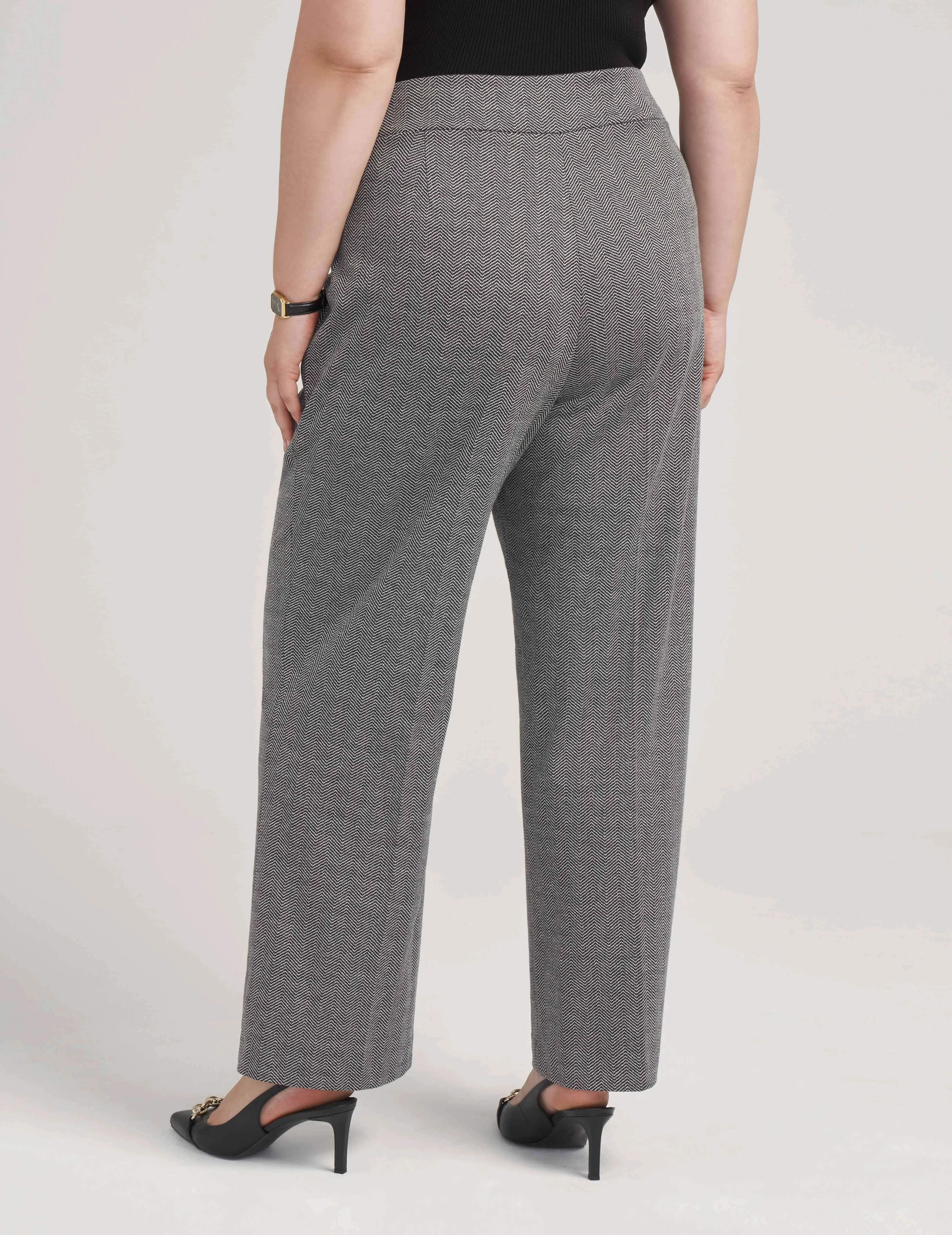 Plus Size Herringbone Pull On Wide Leg Pants- Sale